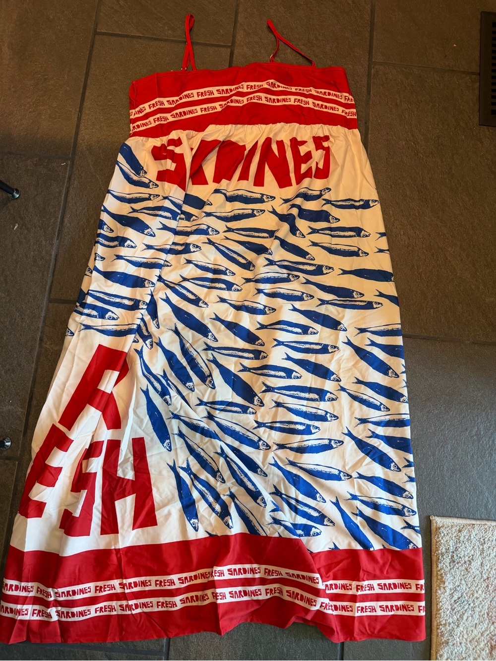 Graphic Fish Print Maxi Dress in Red, Blue, and White - Picture 2 of 4